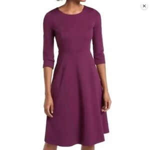 Boden Irene Ponte Knit Dress 16 Purple Christmas Holiday Party 3/4 Sleeve Preppy